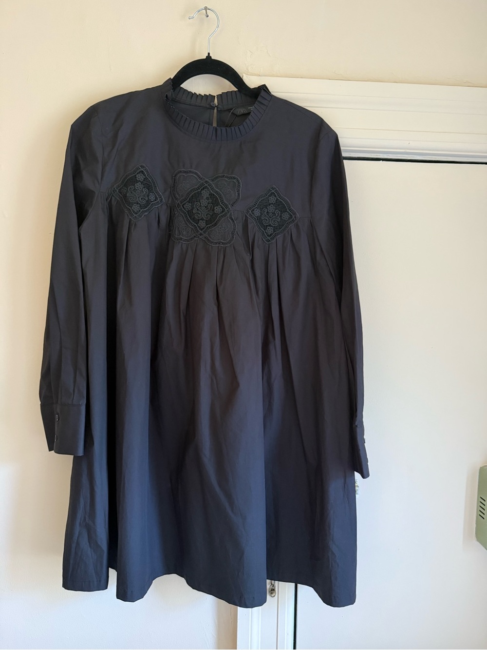 Zara Black Embroidered Long Sleeve Smock Dress
